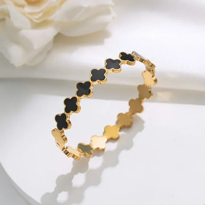 European Style Titanium Steel Bracelet - Minimalist Gold & White Bangle for Women
