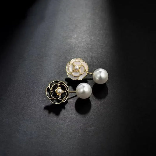 Elegant Classic White Flower Earrings Retro Rose Pearl Stud Earrings for Women Jewelry Wedding Accessories