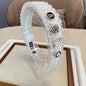 Exquisite Crystal Ball Pearl Number 5 Letter Camellia Headband Women Hair Accessories France Pearl Beaded Hairhoops Headwears