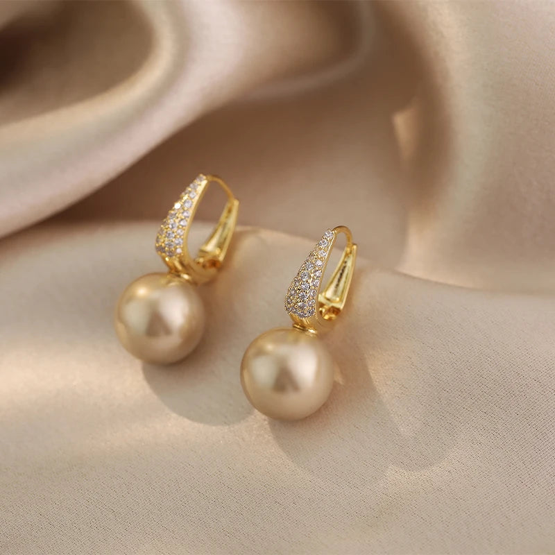 French Light Luxury Pearl & Zircon Drop Earrings | Elegant Banquet Jewelry for Women