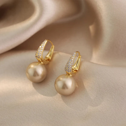French Light Luxury Pearl & Zircon Drop Earrings | Elegant Banquet Jewelry for Women