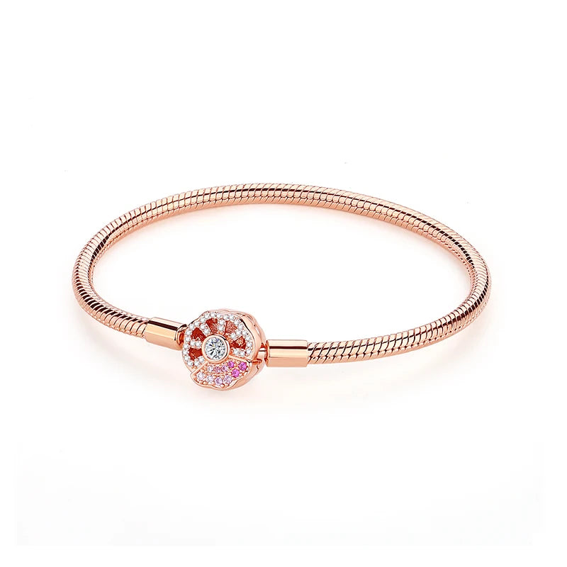 Original Sterling Silver Bracelet Love Heart Clasp Charms Beads Snake Chain Bracelets Bangles Luxury Jewelry For Women Gift