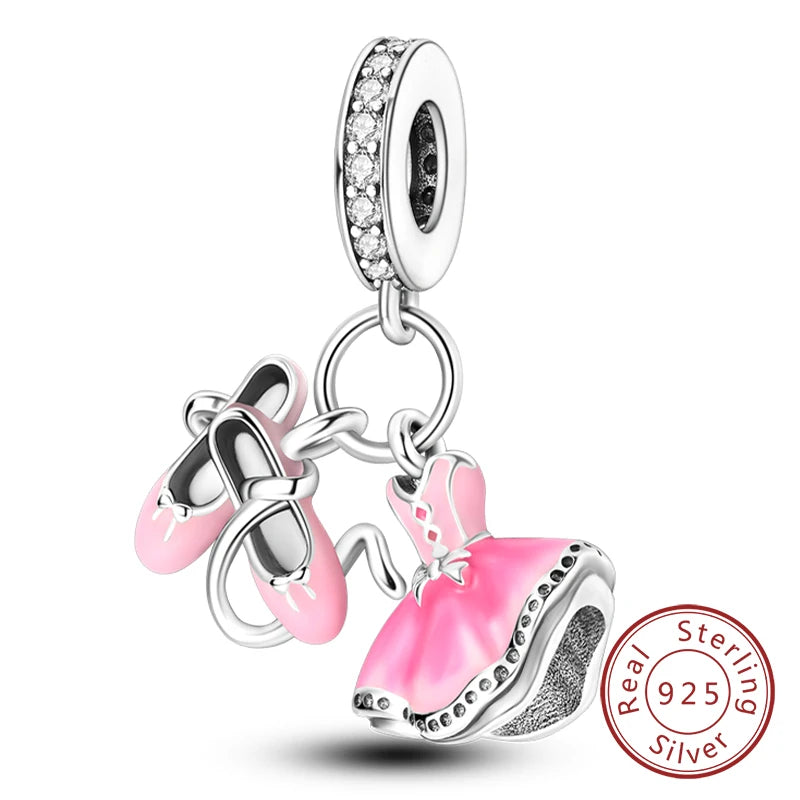 925 Sterling Silver Pink Pendant Charm Bead | Fits Pandora Bracelets & Necklaces | DIY Fine Jewelry