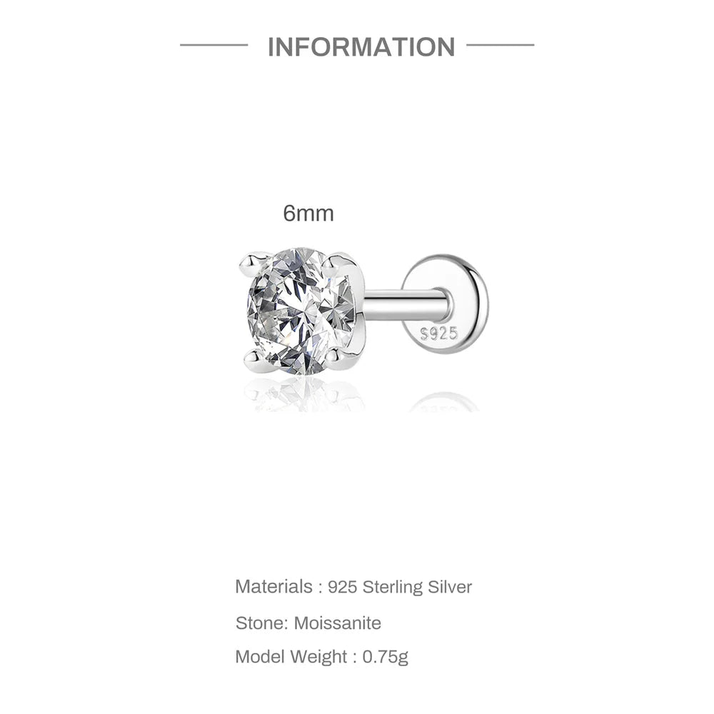 Moissanite Stud Earrings - 925 Sterling Silver, 0.03-1.2ct, D Color, GDTC Certified