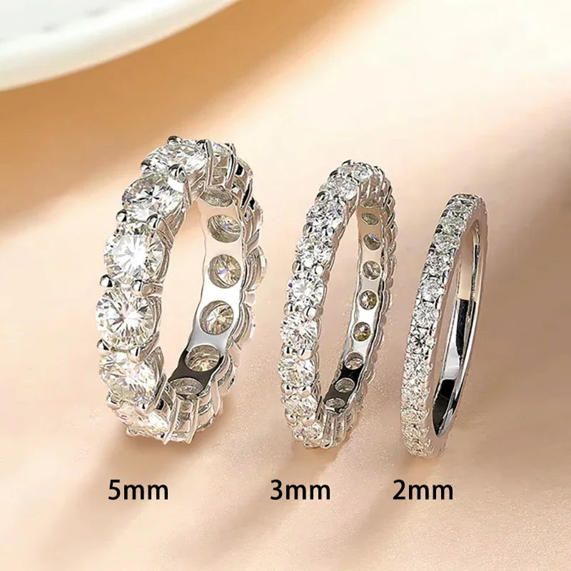 Full Eternity Moissanite Band - 925 Sterling Silver & 18K White Gold, 2/3/4/5mm, D Color VVS1
