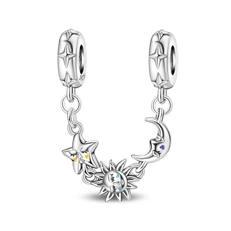 925 Sterling Silver Heart, Infinity & Triple Jewel Safety Chain Charm | Fits Pandora & Most Bracelets