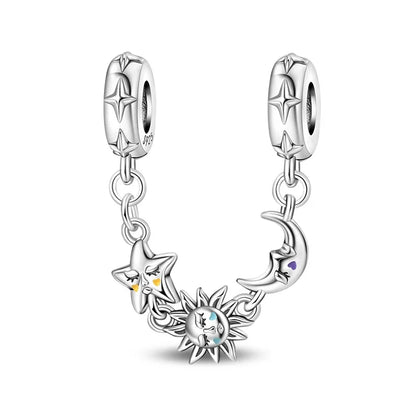 925 Sterling Silver Heart, Infinity & Triple Jewel Safety Chain Charm | Fits Pandora & Most Bracelets
