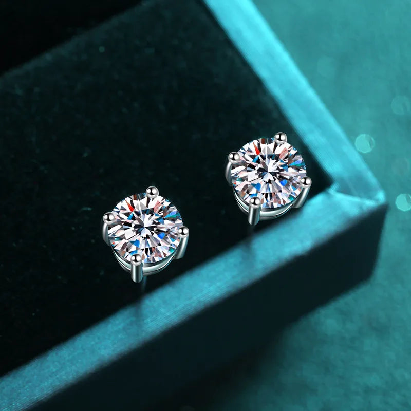 Moissanite Stud Earrings - 925 Sterling Silver & 18K White Gold, 4mm to 8mm, NGGC Certified