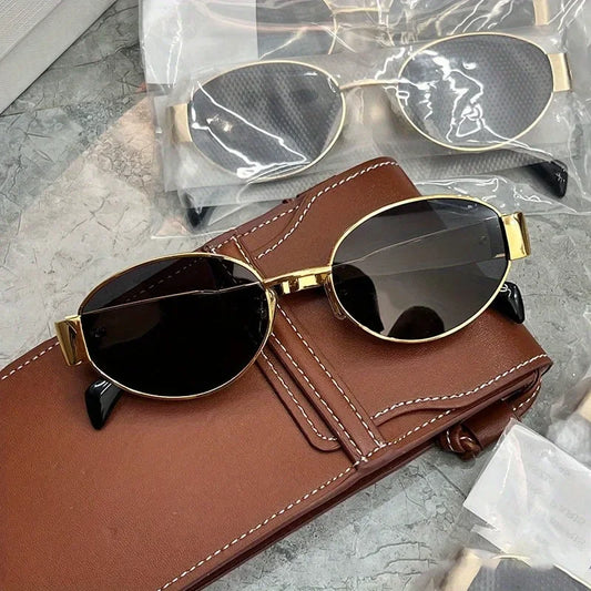 Trendy Oval Sunglasses - 2025 Luxury Designer Metal Frame Vintage Shades