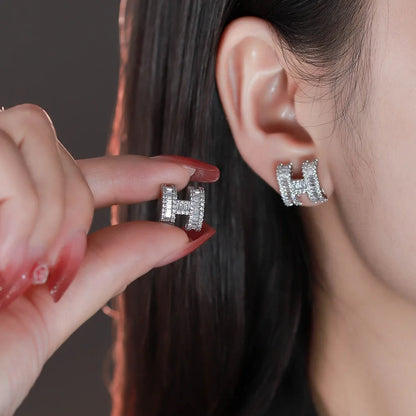 High Luxury Letter H Women's Earrings - Sparkling Rhinestones Inlaid Fashionable Gift Jewelry