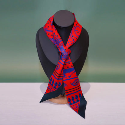 Silk Scarf Ribbon Hair Tie for Women Long Printed Accessory Bag Handle Decoration Neck Wrap Stylish Headband Multiuse