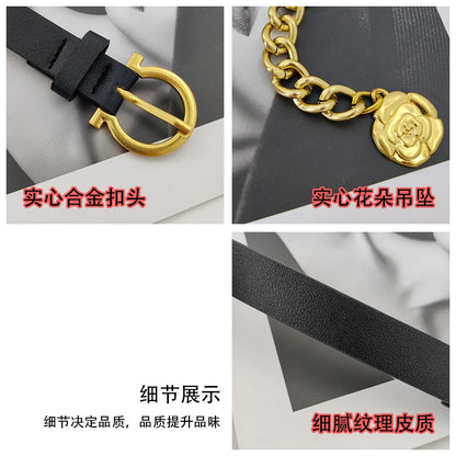 Designer Belts For Women High Quality Luxury Female Golden Waist Chain Flower Accessory Adjustable Long Waistband Gold Corset