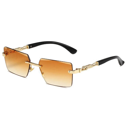 Fashion Rimless Sunglasses UV400 Rectangle Women Men Shades Hiking Square Sun Glasses Female Male Beach Vacation Travel Eyewear