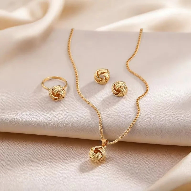 3-Piece Metal Jewelry Set - Designer Ring, Earrings & Necklace Set for Women