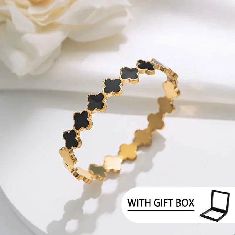 European Style Titanium Steel Bracelet - Minimalist Gold & White Bangle for Women