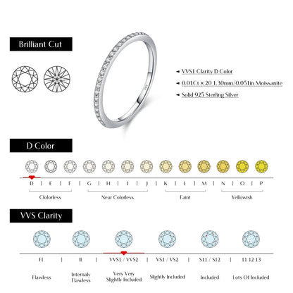 Moissanite Eternity Band - 925 Sterling Silver, D Color VVS1, CMA Certified