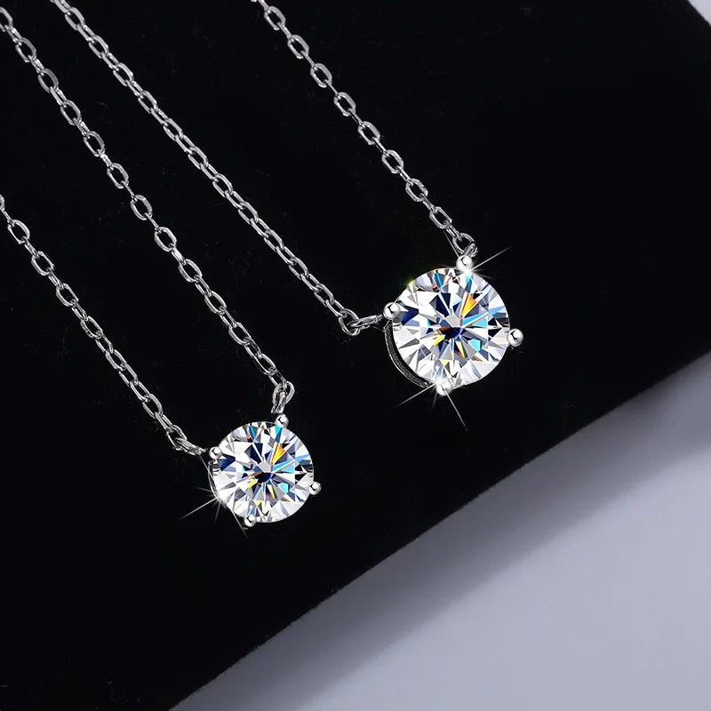 Moissanite Pendant Necklace - 925 Sterling Silver & 18K Gold, 0.5ct to 5ct, D Color VVS1, GRA Certified