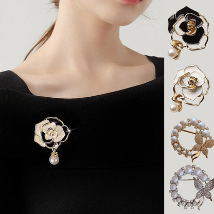 Luxury Pearl Butterfly Wreath Brooches Elegant Enamel Camellia Flower  Pendant Plant Pin Accessories Women Party Jewelry Gift