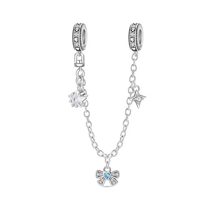925 Sterling Silver Heart, Infinity & Triple Jewel Safety Chain Charm | Fits Pandora & Most Bracelets