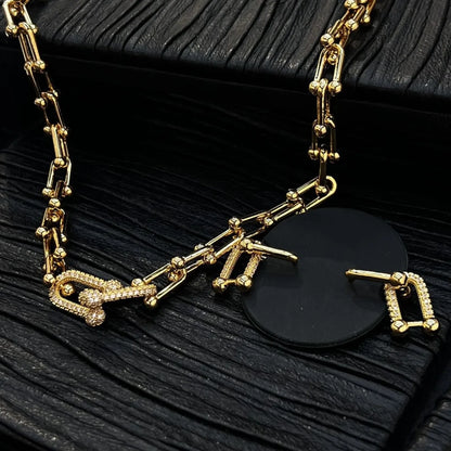 Women's Chain Earrings And Necklace Set, High-End Luxury Fashion Ins Street Gothic Series, Party Wedding Jewelry