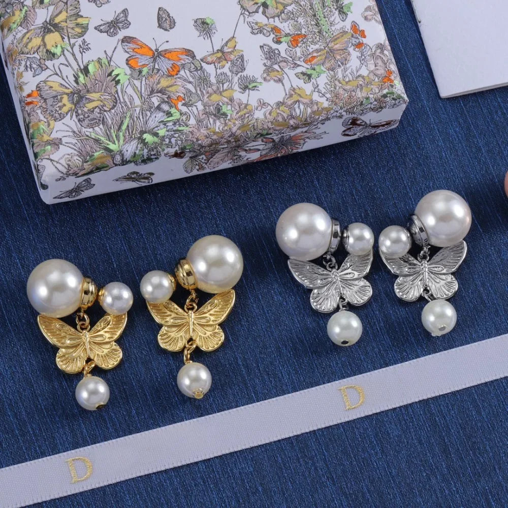 Butterfly Pendant Earring Classic Designer Jewelry Fashion Pearl Butterfly Design Jewelry Luxury Women's Earrings Christmas Gift