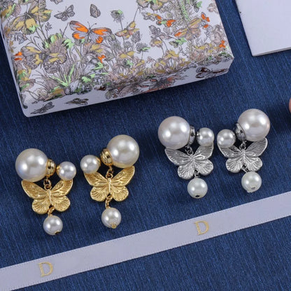 Butterfly Pendant Earring Classic Designer Jewelry Fashion Pearl Butterfly Design Jewelry Luxury Women's Earrings Christmas Gift