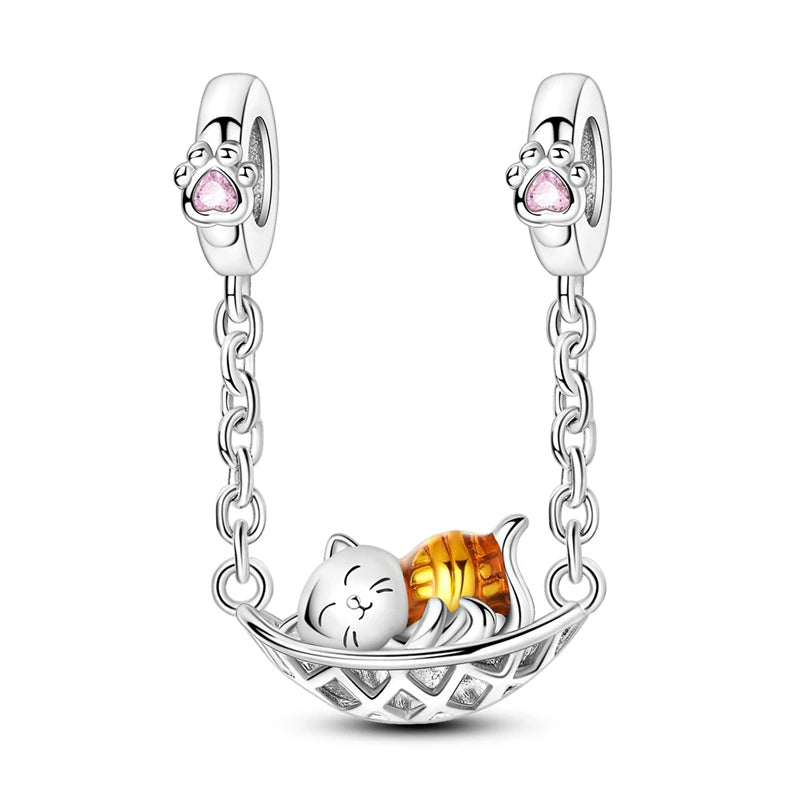 925 Sterling Silver Heart, Infinity & Triple Jewel Safety Chain Charm | Fits Pandora & Most Bracelets