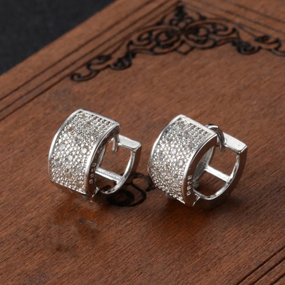 Fashion 925 Sterling Silver Women Stud Earrings Luxury 3 Row Rhinestone Silver Jewelry For Women Men Girl Gift Wholesale