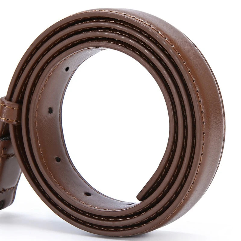 2025 New Women's Light Luxury Leather Belt Smooth Buckle Retro Versatile Design Fashion Trendy Decoration for Jeans