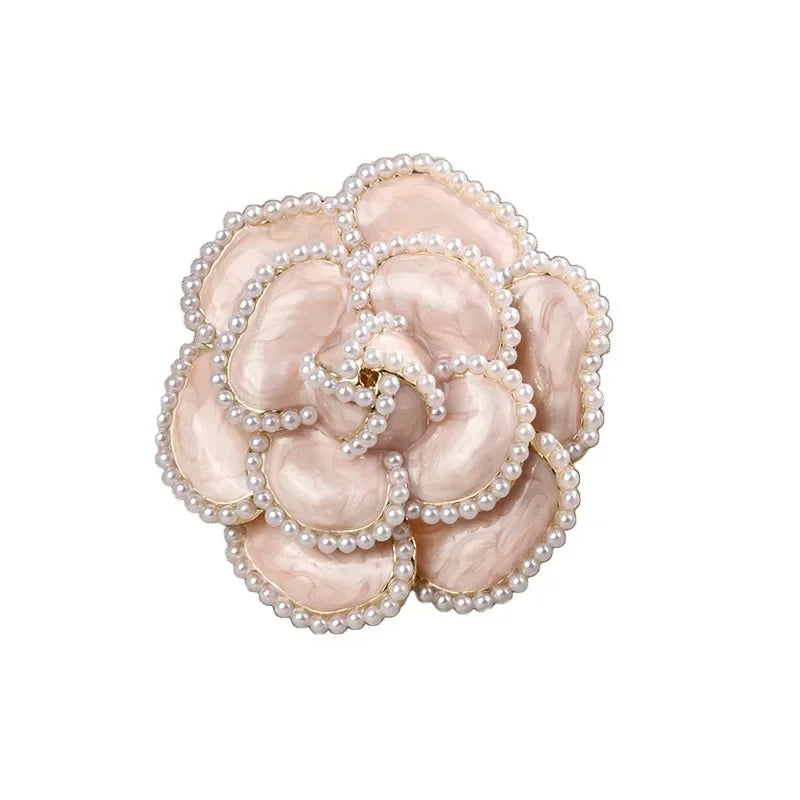 New Arrival Pearl Camellia Flower Brooches for Women Enamel Pin Elegant Lapel Pins Badge Corsage Fashion Jewelry Accessories