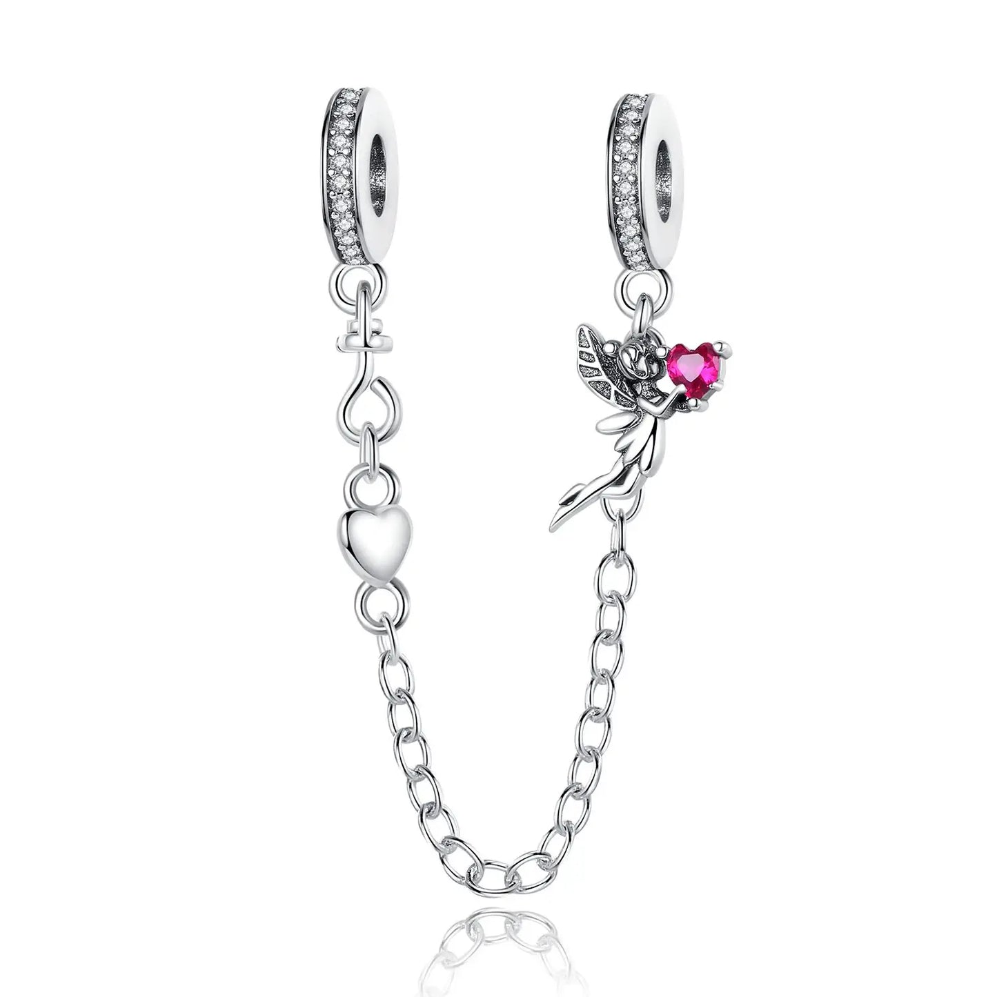 925 Sterling Silver Heart, Infinity & Triple Jewel Safety Chain Charm | Fits Pandora & Most Bracelets