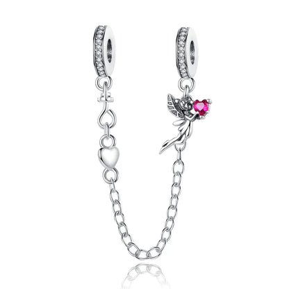 925 Sterling Silver Heart, Infinity & Triple Jewel Safety Chain Charm | Fits Pandora & Most Bracelets