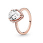 New 925 sterling silver classic rose gold ring, sparkling water droplet crown charm ring, ladies' light luxury exquisite gift