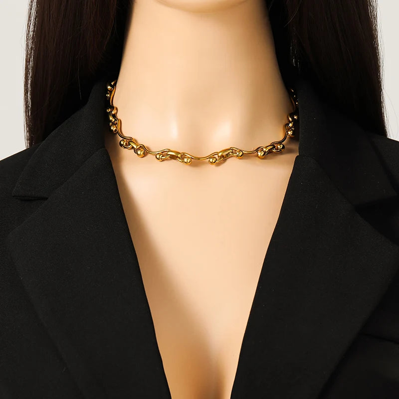 GANEMLY 316L Stainless Steel Metal Gold Color Beads Chain Necklace Bracelet Set For Women Trendy Chains Waterproof Jewelry New