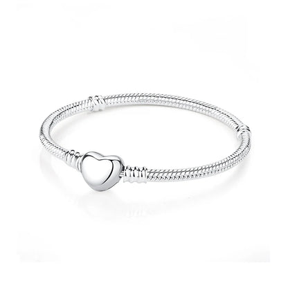 Original Sterling Silver Bracelet Love Heart Clasp Charms Beads Snake Chain Bracelets Bangles Luxury Jewelry For Women Gift