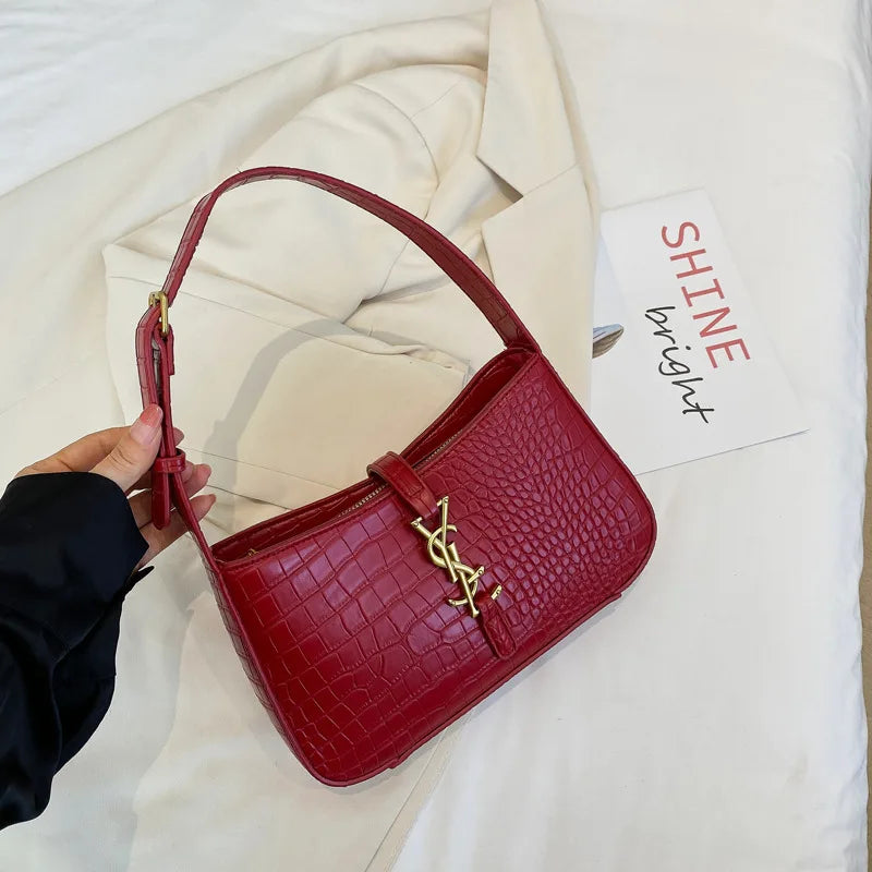 2025 New Fashion Favorite Fashion Crocodile Pattern Stick Bag Women's Fashion Trend Handbag Casual Single Shoulder Underarm Bag