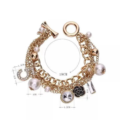 Luxury Multi layer Pearl Bracelets Camellia Flower Number 5 Hand Accessories European Popular Metal Hand Chain Bracelet Jewelry