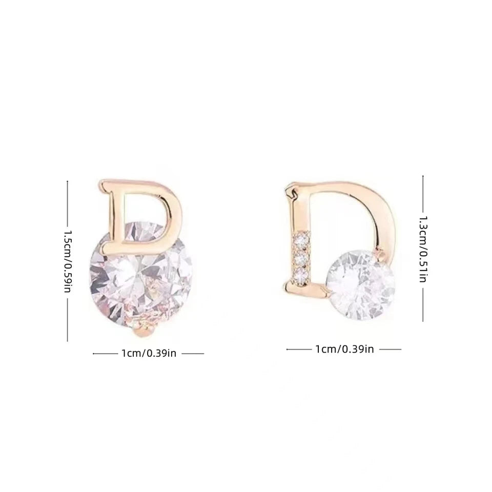 Letter D Earrings For Women Shiny Zircon Stud Earrings Temperament Asymmetric Party Jewelry Unique Gift
