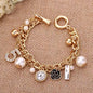 Luxury Multi layer Pearl Bracelets Camellia Flower Number 5 Hand Accessories European Popular Metal Hand Chain Bracelet Jewelry
