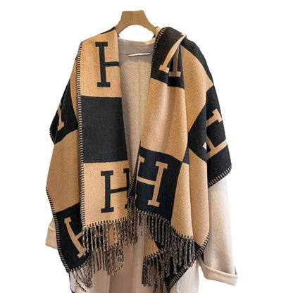 Best-selling letter-patterned imitation cashmere scarf for women, long winter style, jacquard, thick, double-sided shawl