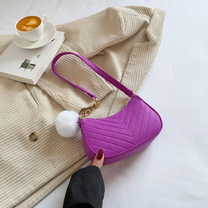Mini Crescent Saddle Bag - Designer Felt Shoulder Bag for Women