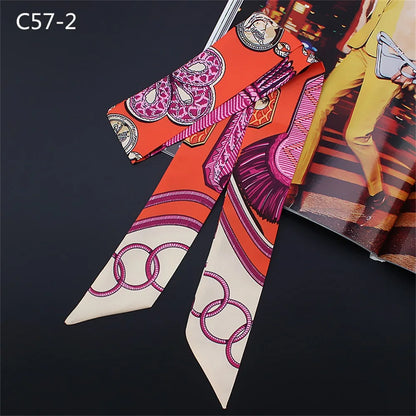 5*90cm French Scarf Headband Women Four Seasons Floral Hair Tie Decorate Gift Wrap Ribbon Hair Accessories Styling Band