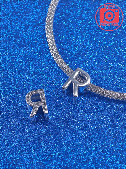 925 Sterling Silver Alphabet Letter Charm Bead | A-Z English Letters Fit Pandora Bracelets for Women