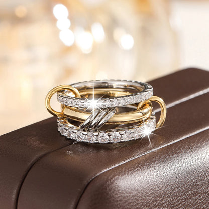Trendy 4-Piece Stackable Ring Set - Two-Tone 18K Gold Plated Zircon Rings