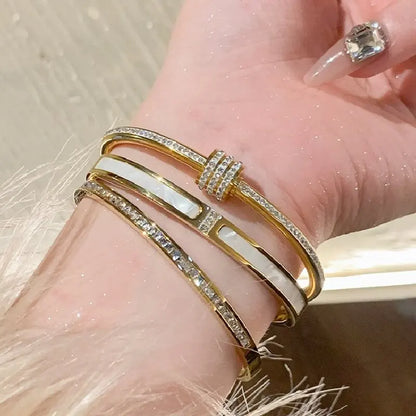 Titanium Steel Gold Bracelet - Classic Zircon Inlaid Bangle for Women