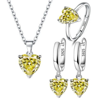925 Sterling Silver Heart Zircon Jewelry Set | Ring, Earrings & Necklace for Women