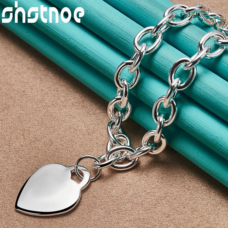 925 Sterling Silver Simple Heart Chain Necklace Bracelets Classic Fashion High Quality Jewelry Sets For Woman Party Wife Gifts
