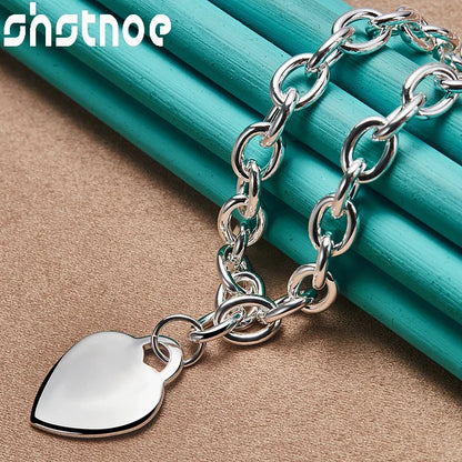 925 Sterling Silver Simple Heart Chain Necklace Bracelets Classic Fashion High Quality Jewelry Sets For Woman Party Wife Gifts