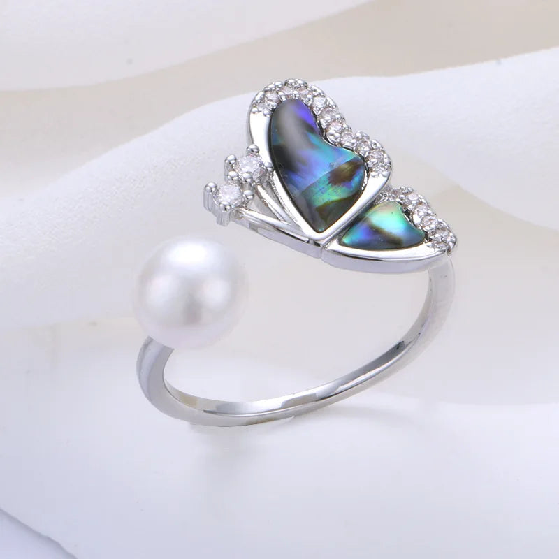 Natural Freshwater Pearl Butterfly & Abalone Shell Jewelry Set | Necklace, Ring & Earrings