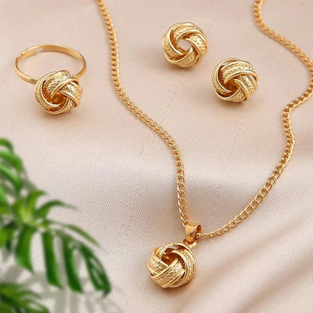 3-Piece Metal Jewelry Set - Designer Ring, Earrings & Necklace Set for Women